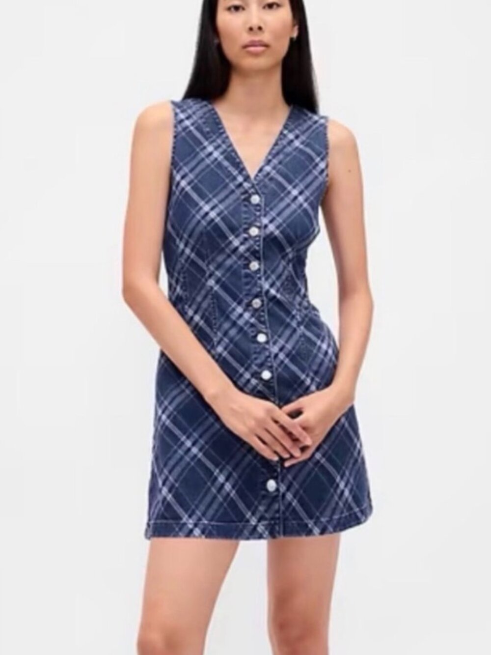 GAP Plaid Button-Front Denim Dress Size S Petite NWT